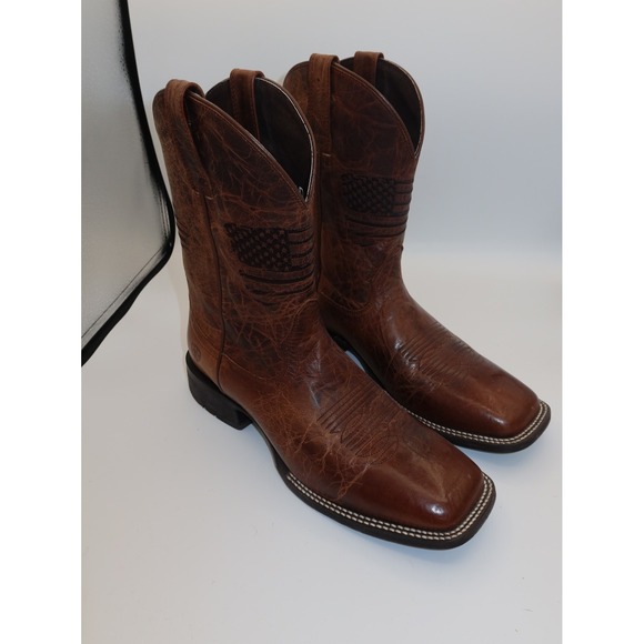 Ariat Other - Ariat Brown Leather Western Cowboy Boots Men's 9.5 D Square Toe USA flag detail